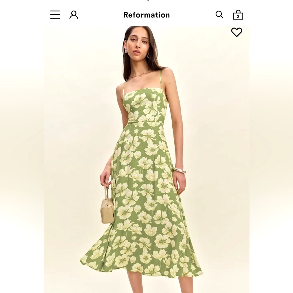 Reformation Monette NWT Green Floral Midi Dress Lovebird Size 8